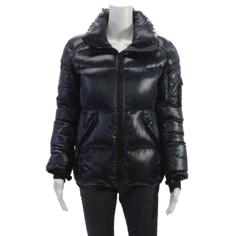 SAM. Womens Puffer Quilted Jacket Black Zip High Neck Long Sleeve Size M